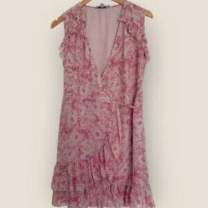 AllSaints Pink Floral Wrap Dress Size Small Ruffle Hem